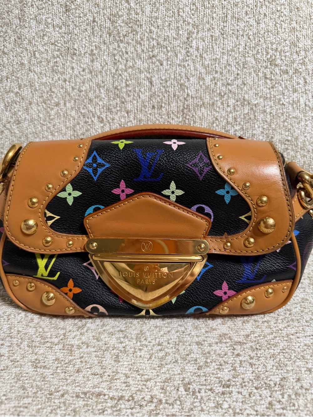 Louis Vuitton Black Multicolor Monogram Shoulder Bag with Tan Trim
